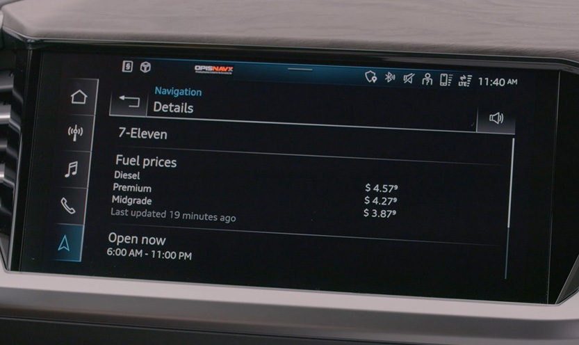 Audi MMI displaying the fuel prices feature. 