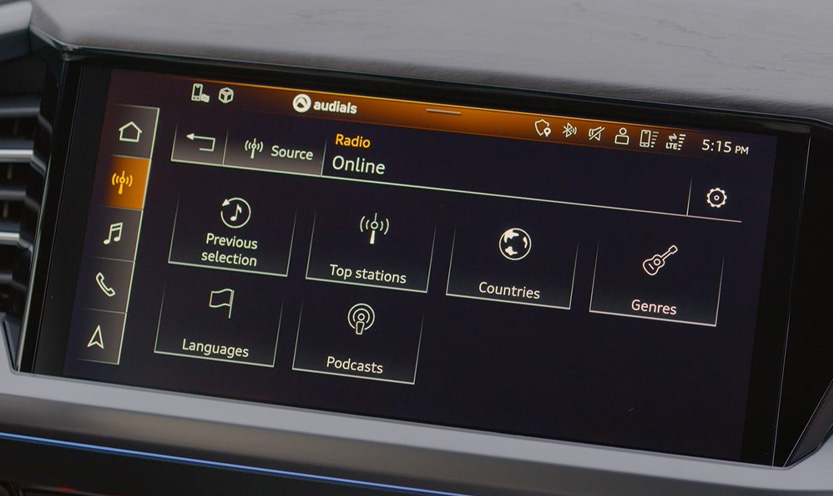 The Audi MMI displaying the online radio feature. 