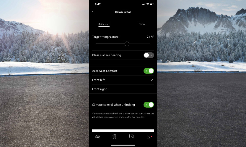View of the remote climatization screen in the Audi Connect App.