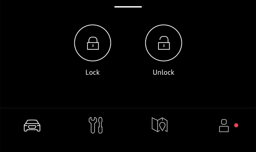 View of the lock/unlock buttons in the Audi Connect App. 