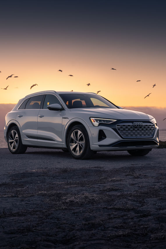 3/4 side view of the Audi Q8 e-tron.