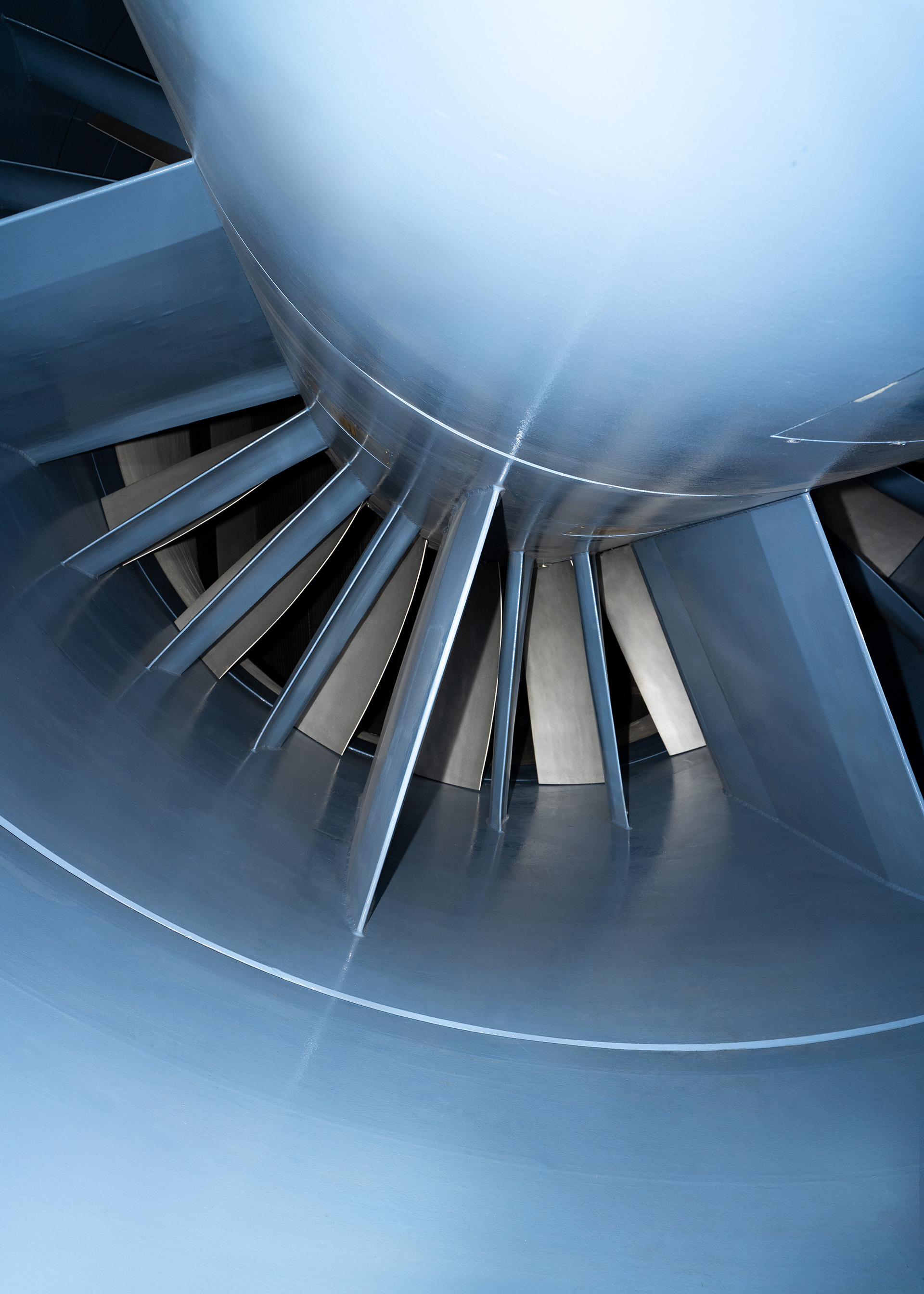 Close-up of the rotor turbine inside the Audi aeroacoustic wind tunnel.